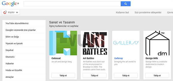 Google+ Kişiler Ekranı