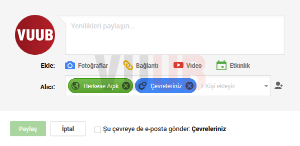 Google+ Paylaşım Ekranı