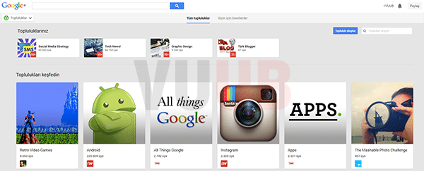 Google+ Topluluklar Ekranı