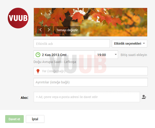 Google+ Etkinlik Yaratma Ekranı
