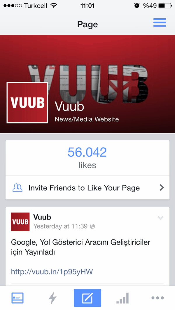 iOS için Yenilenen Facebook Sayfa Yönetimi Uygulaması