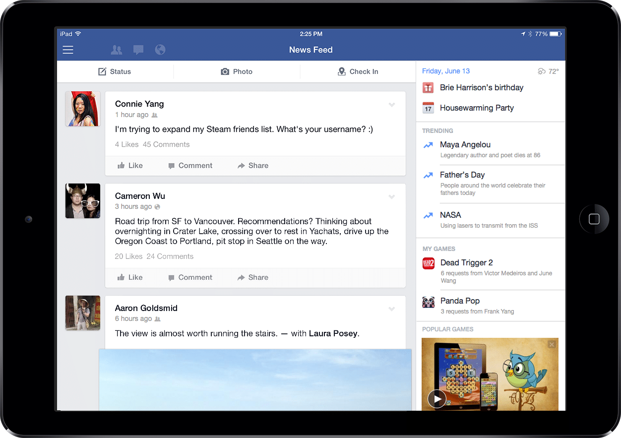 iPad için Yenilenen Facebook Uygulaması